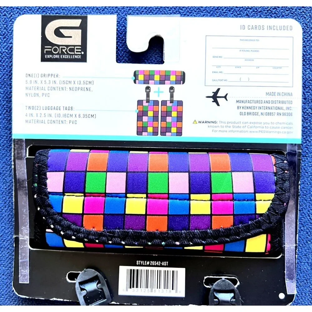 G Force 3 Pc Luggage Tags & Gripper Colorful Traveler Gift Suitcase ID Blocks